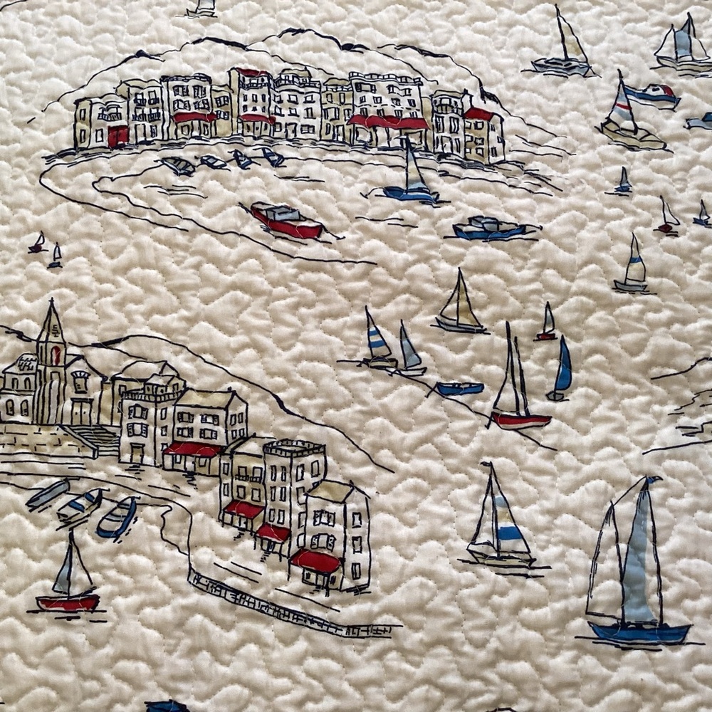 Nautical Throw and matching toss pillow cover,reversible stripe side. - Picture 3 of 7